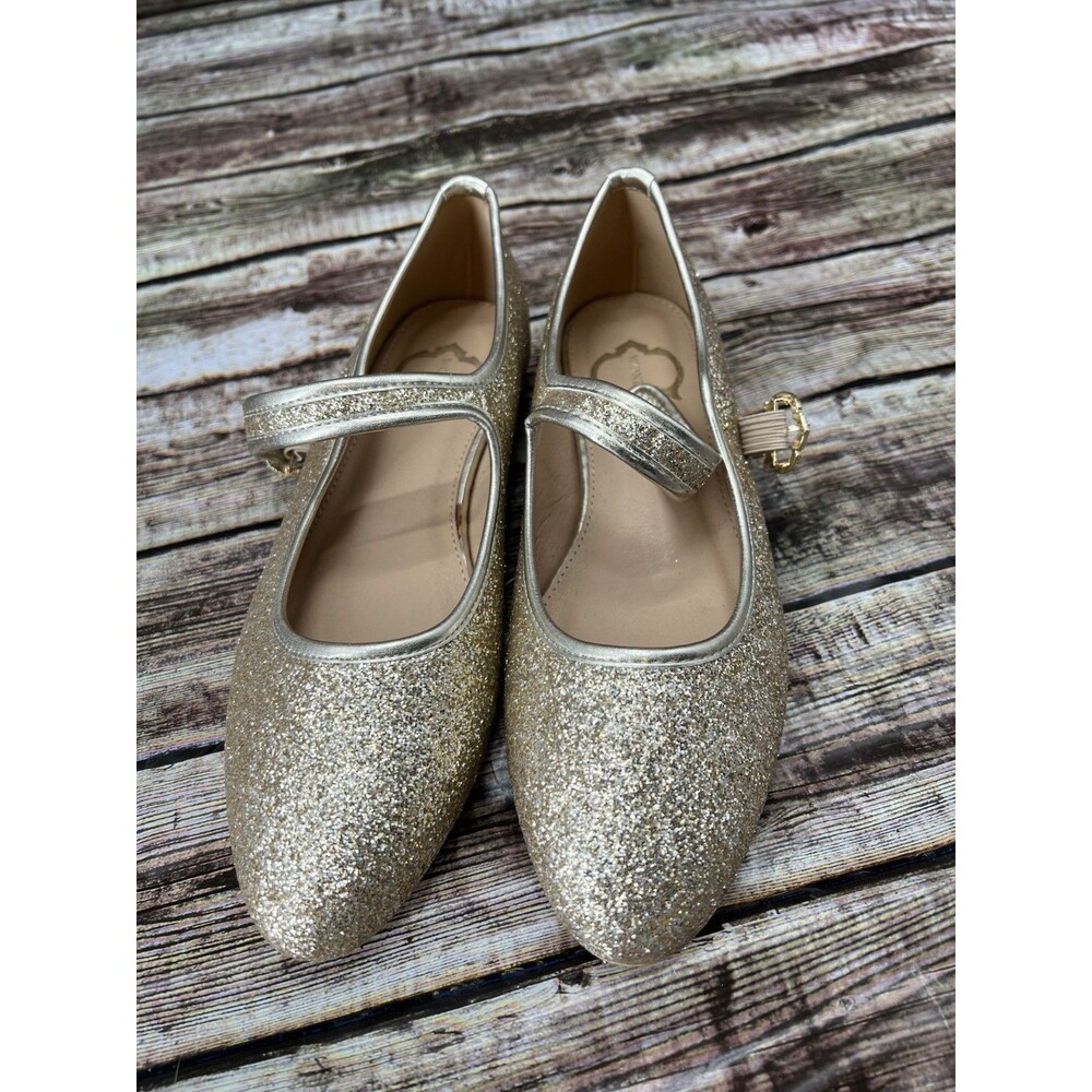 C. Wonder Women Gold Leather Glitter Buckle Slip-On Mary Jane Ballet Flats US 6